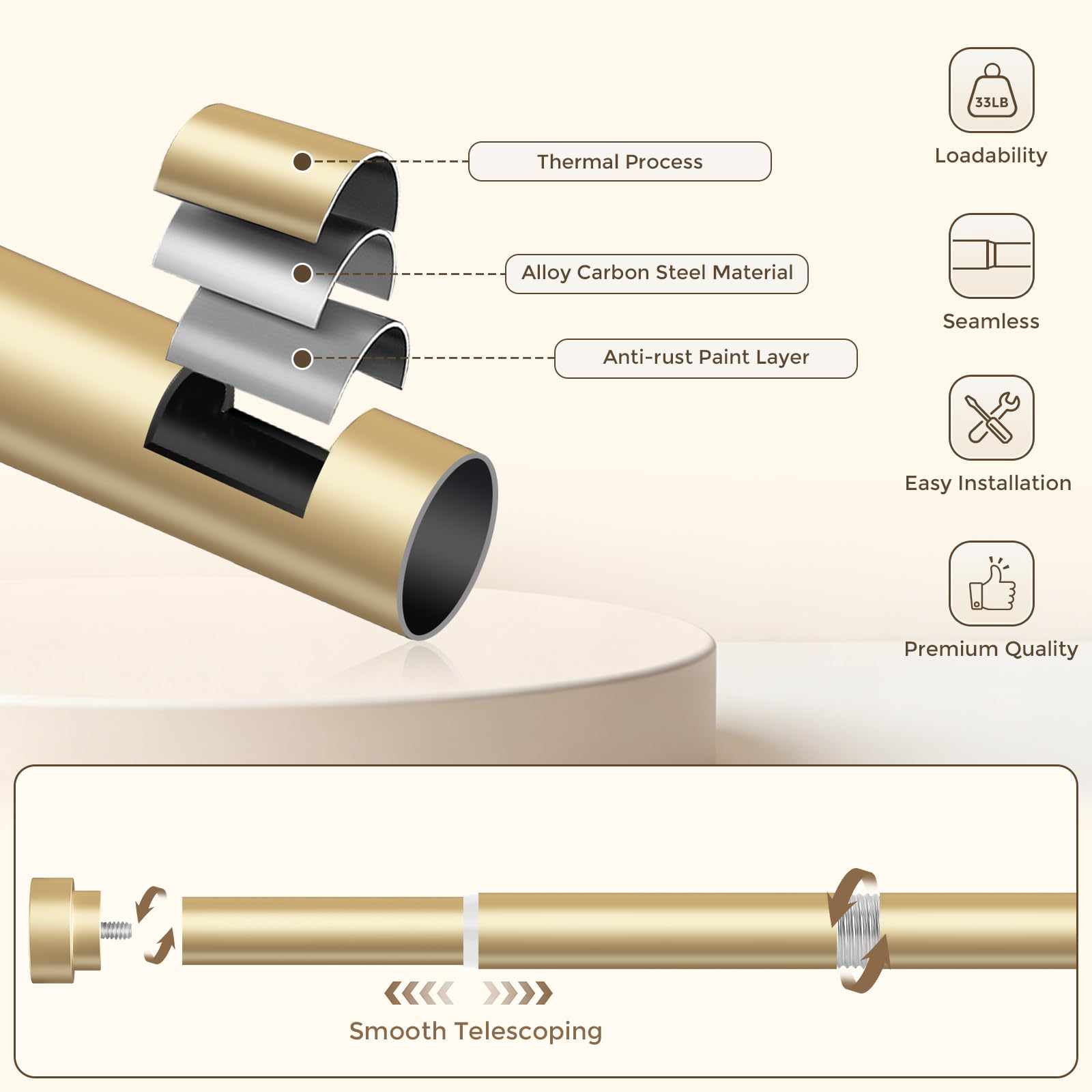 Bastone per tende extra lungo da 300 a 430 cm (3-4,3 m), asta per tende extra lunga regolabile da 2,5 cm, resistente, decorativa per tende da finestra, per camera da letto, aste lunghe per tende da