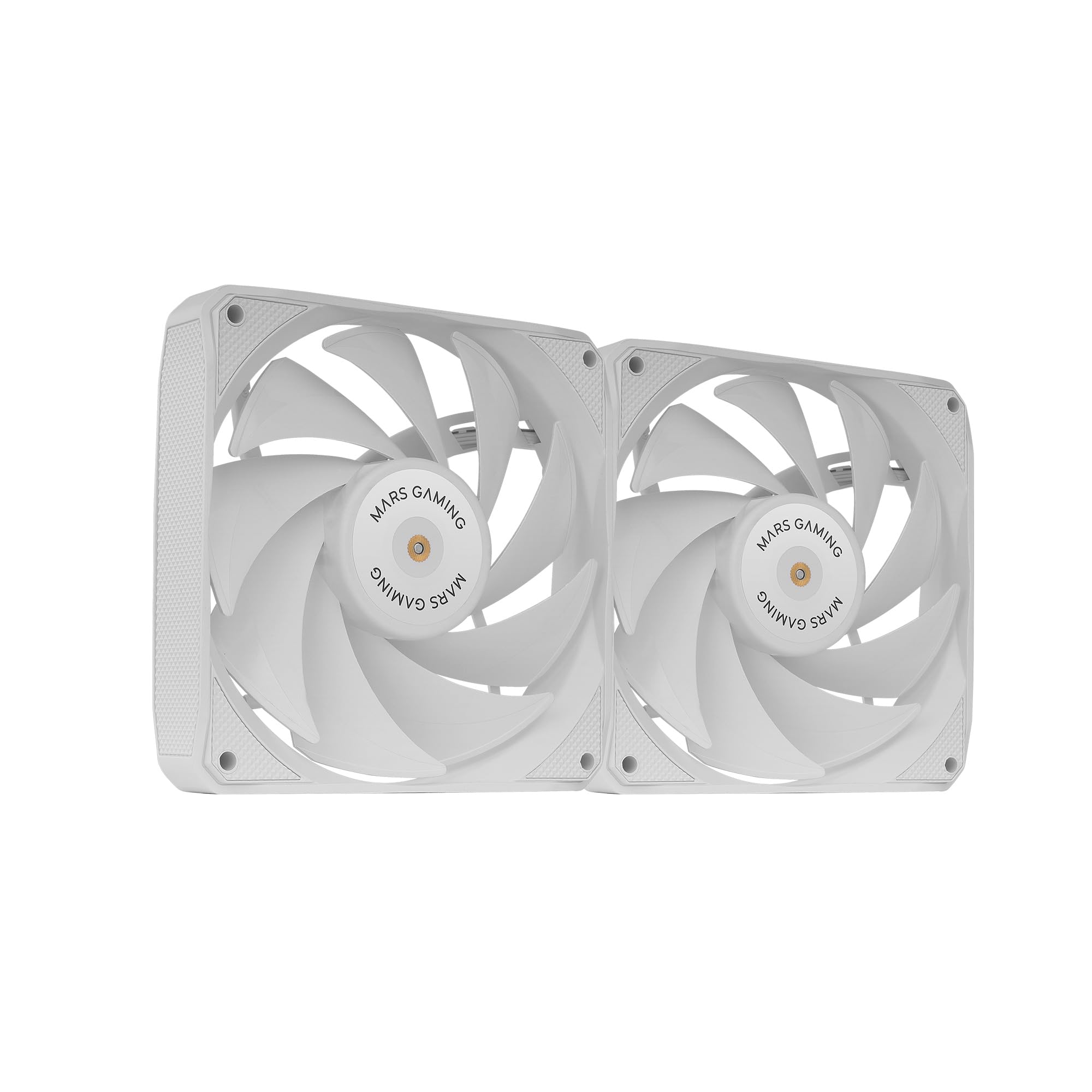 Mars Gaming MF-NCLX2, Kit 2x Ventiladores Ultrasilenciosos 120mm, Diseño Aspas HÃbridas, Ventiladores 2en1 con Rodamiento FDB de Cobre Hiperbalanceado, Sistema Conexión PWM, Pads Antivibración, Blanco