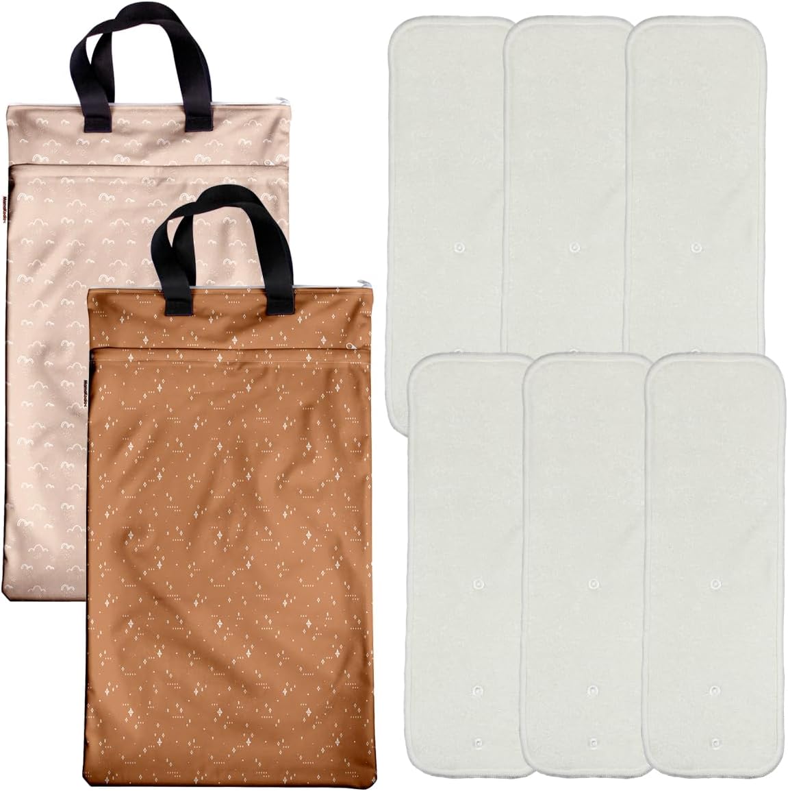 Mama Koala 6 Pcs 5-Layer Natural(No Microfiber) Inserts, with 2 Pack Reusable Hanging Wet Dry Bags
