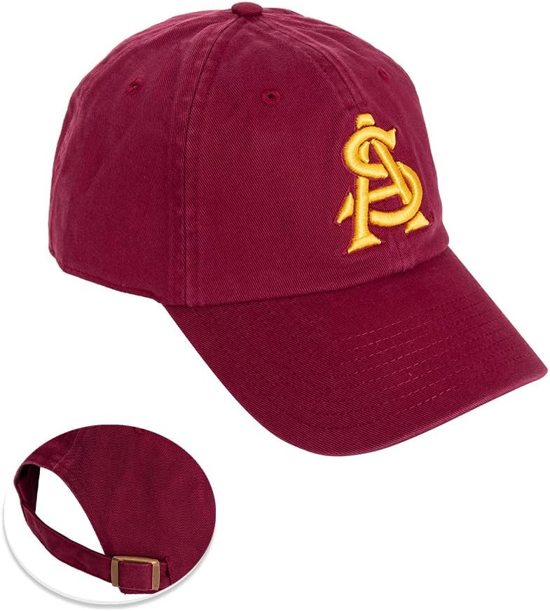 Desert Cactus Arizona State University Baseball Hat ASU Sun Devils Brimmed Embroidered Hats Cap Adjustable Cloth Strap Adult (Style D1) Red