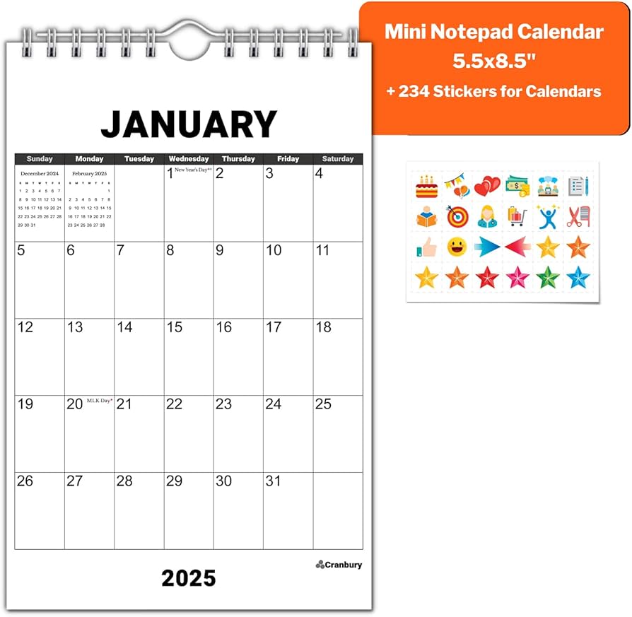 amazon-com-cranbury-small-wall-calendar-2025-5-5x8-5-mini-notepad-calendar-for-hanging-on-bulletin-board-fridge-or-lay-flat-on-desk-includes-stickers-office-products