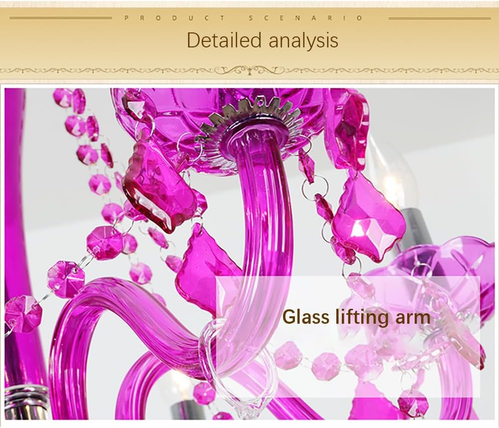 European Purple Crystal Candle Pendent Lamp Luxury Living Room Restaurant Bedroom Girl's Room Villa Clothing Store Beauty Salon Cafe Bar KTV Chandelier (D 6 Lights)