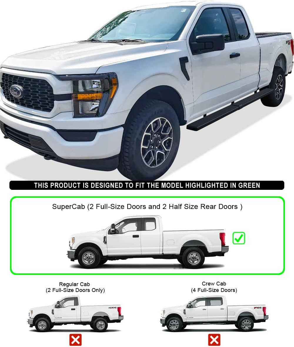 APS Wheel to Wheel Side Steps 5in Compatible with Ford F150 2015-2026 Super Cab 6.5ft Bed & F-250 F-350 Super Duty 2017-2026 Stainless Steel (Nerf Bars Side Steps Side Bars)
