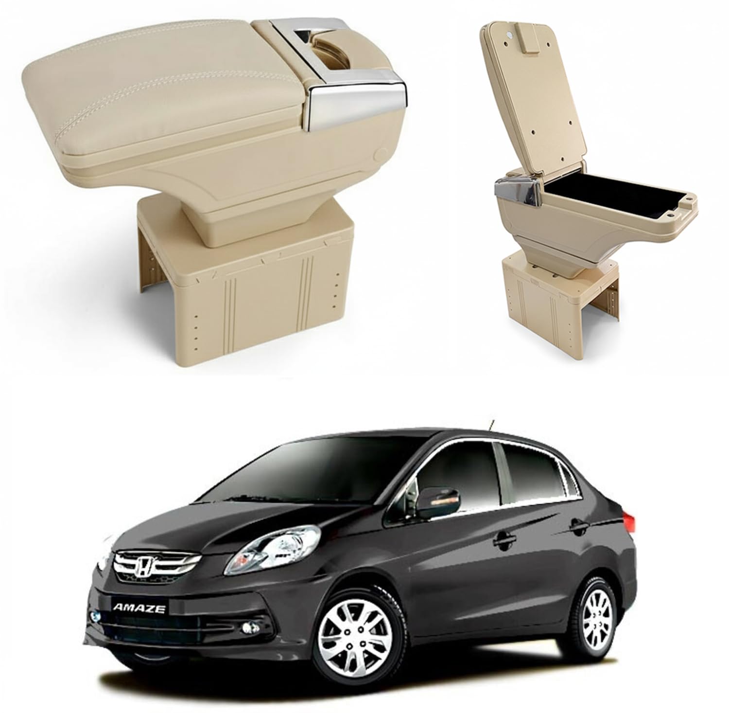 Oshotto PU Leather AR-01 Car Armrest Console Box Compatible with Honda Amaze 2013-2017 - Beige-image-36