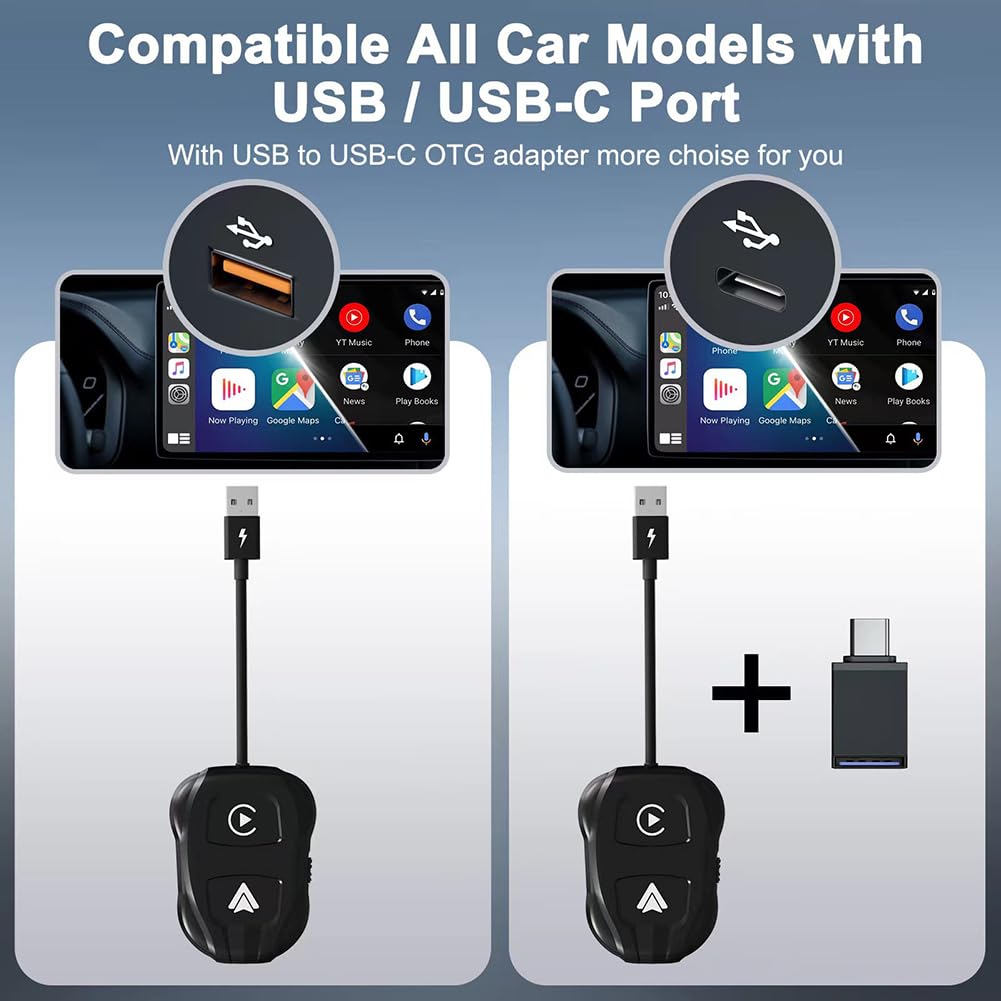 Mini AI Box compatibile con Bluetooth Plug and Play USB WIFI 5Ghz cablato a wireless Carplay Auto Adattatore wireless for iOS 12+/ 11+ Telefono