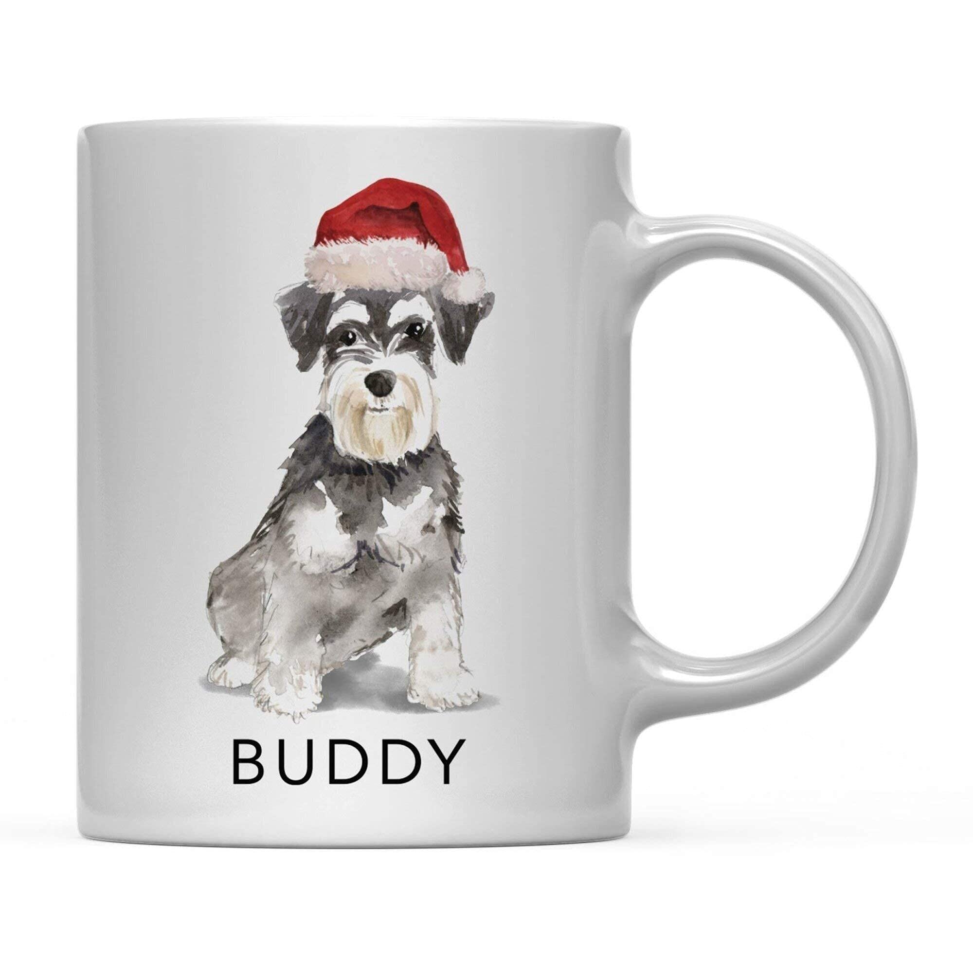 White 11oz Dog Coffee Mug, Miture Schnauzer With Sa Hat, 1-Pack, Custom Name Pet Animal Christmas For Him Her Dog Mom Family V8Q814 PI4C0C, waYanl-2605, BZ305