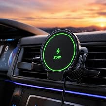 3-in-1 Wireless Charging Car Mount, 25W Magnetic Qi Charger for Phone, Apple Watch and Earbuds, Air Vent Clip, USB-C Cable Included Black