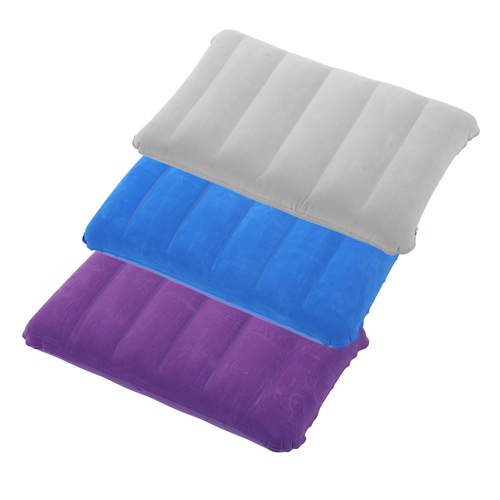 Quorlis Purple Inflatable Camping Pillows 3-Pack – Soft Flocked Blow-Up Cushions With Ergonomic Support, Waterproof & Portable For Outdoor, Beach, Hiking & Travel (Uninflated: 47X30cm / Inflated: 41X26cm)
