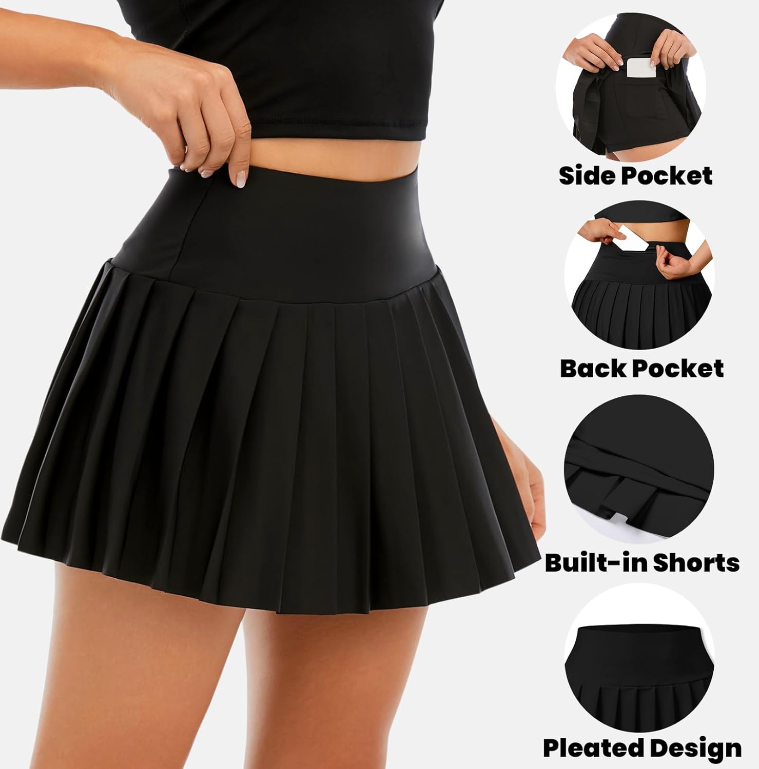 SANGTREE Women Tennis Skirt Pleated Athletic Skorts with Pockets Girls High Waisted Workout Pickleball Shorts