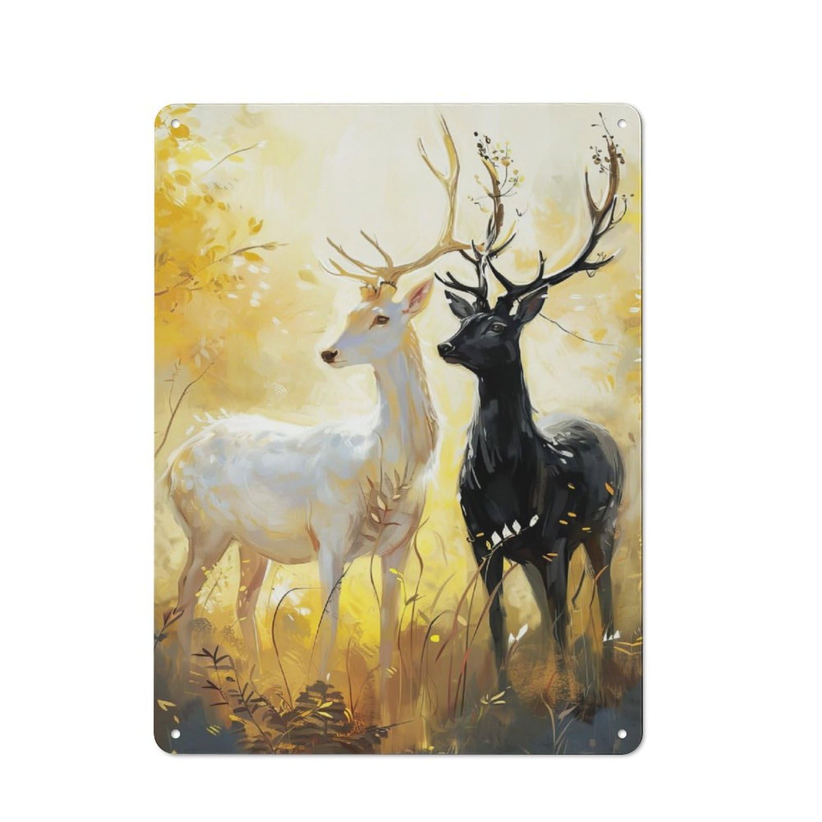 Junmoney Contrasting Deer Duo Tin Wall Plaque 40X30cm With For Dining Room Or Kitchen, For Collectors Decorating Kitchens And Dining Spaces