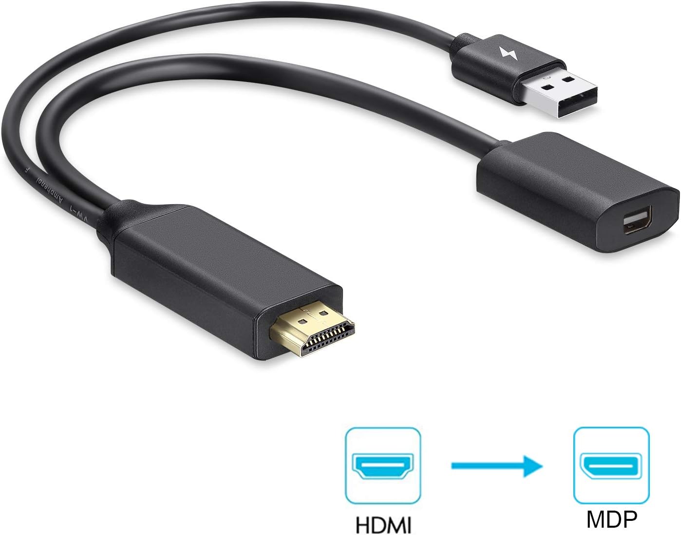 Phizli HDMI Mini Displayport Adapter Cable,4K x 2K HDMI to Mini DP Converter Adaptor for HDMI Equipped Systems,Compliant with VESA Dual-Mode DisplayPort 1.2, HDMI 1.4 and HDCP