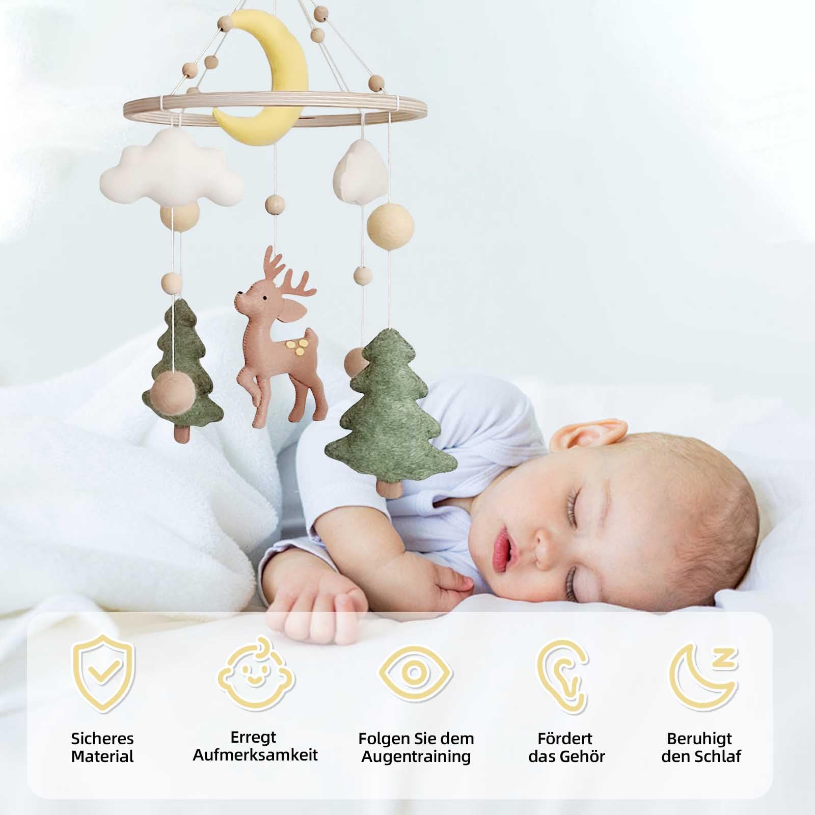 Baby Mobile Baby Windspiele, Hirsch Wald Thema Babybett Mobile aus Filz, Hängende Bettglocke Neugeborene Geschenk für Baby Mädchen Jungen