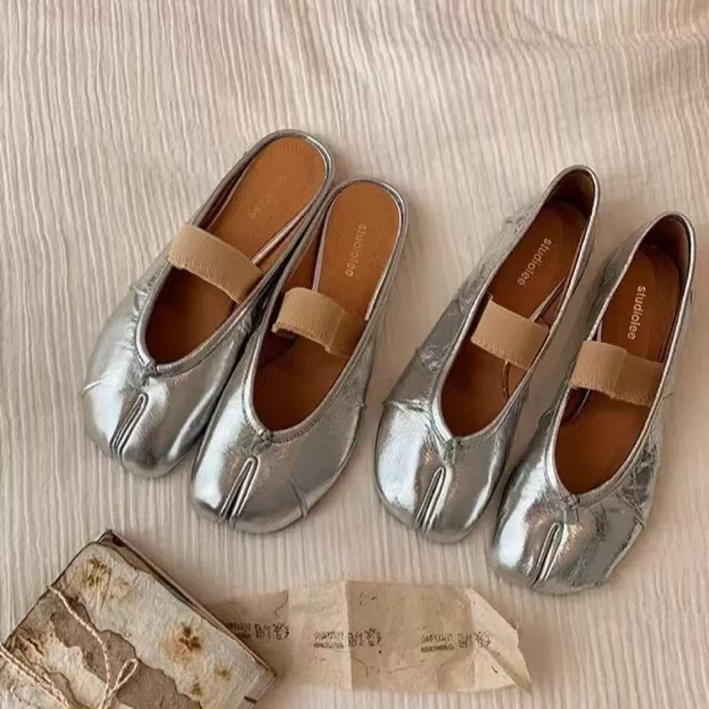 Tabi Shoes for Women with Elastic Strap, Split Toe Ballet Flats Comfortable Slip On Loafers for Walking, Soft Sole Sandals
