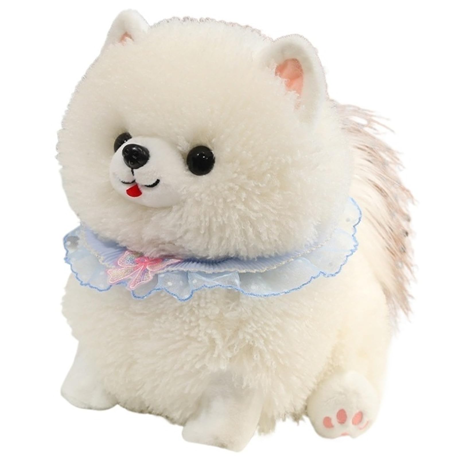 Pomerania De Peluche, Suave Tierno Animal De Peluche con Lazo Bufanda Juguete For Niños Niñas Regalo De Cumpleaños(White,25cm/9.8in)