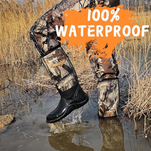 Rubber Boots for Men, Waterproof Insulated Rubber Hunting Neoprene Boots with Steel Shank, Durable Anti-Slip Outdoor Work Boots for Hunting Gardening Farming Fishing Mud Working2