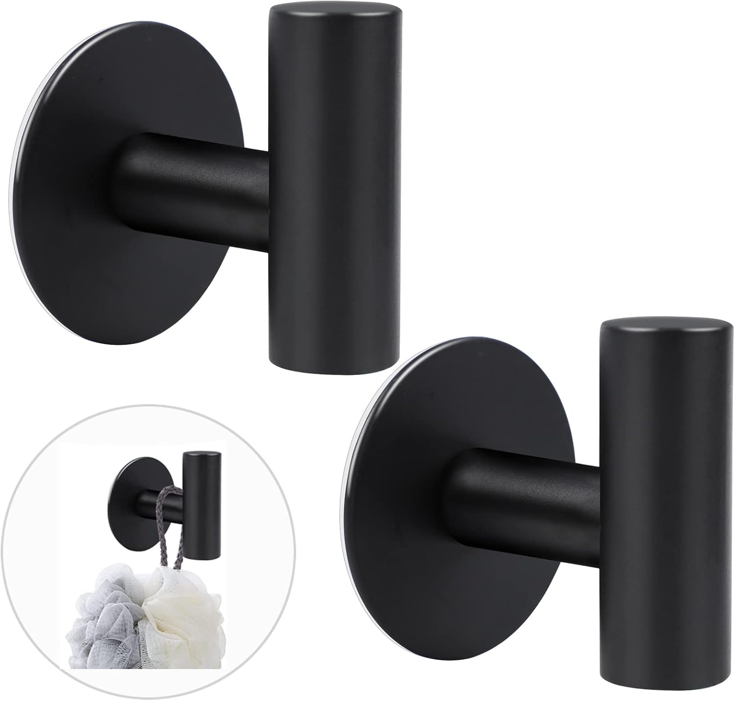 2 Pack Bathroom Towel Hook, Stainless Steel Heavy Duty Hook Black Self