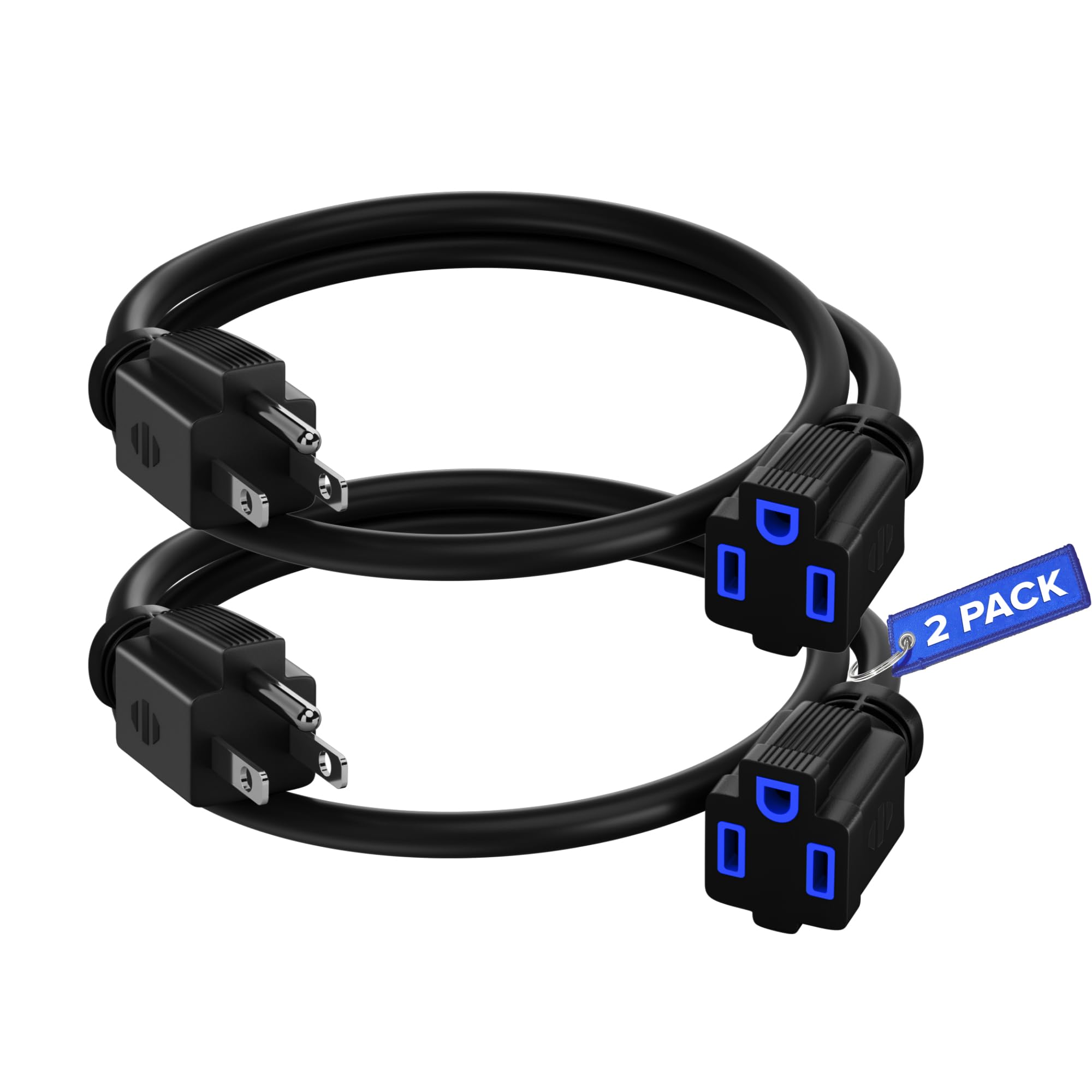 Maximm Extension Cord 1 Ft, 2 Pack Black Power Cords Indoor 16 Gauge Wire SJTW Heavy Duty ETL Listed (1Ft, Black with Blue Indicators, 2 Pack)
