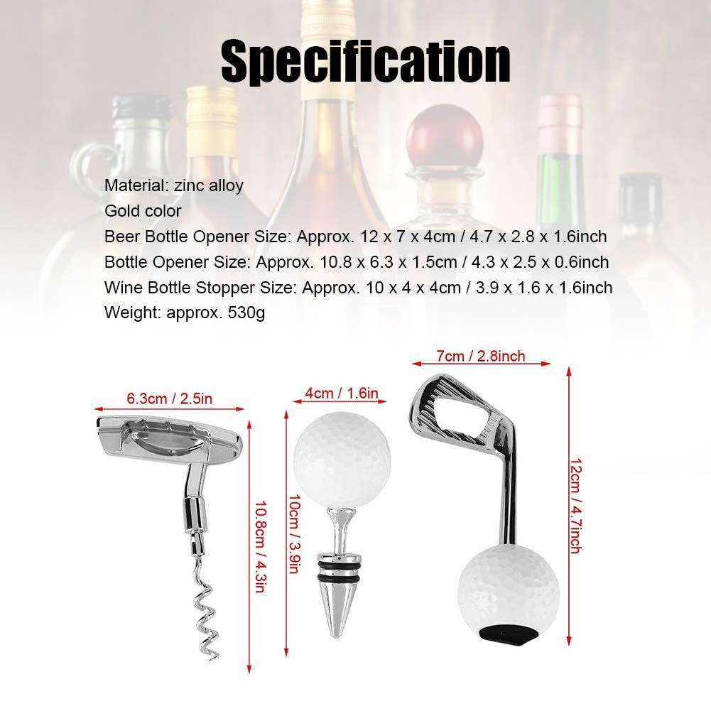 Juego de abridor de botellas de golf, Cerveza en forma de golf Abridor de corcho de vino Herramienta de cocina abridor de botellas de aleación de zinc con tapón de botella de vino