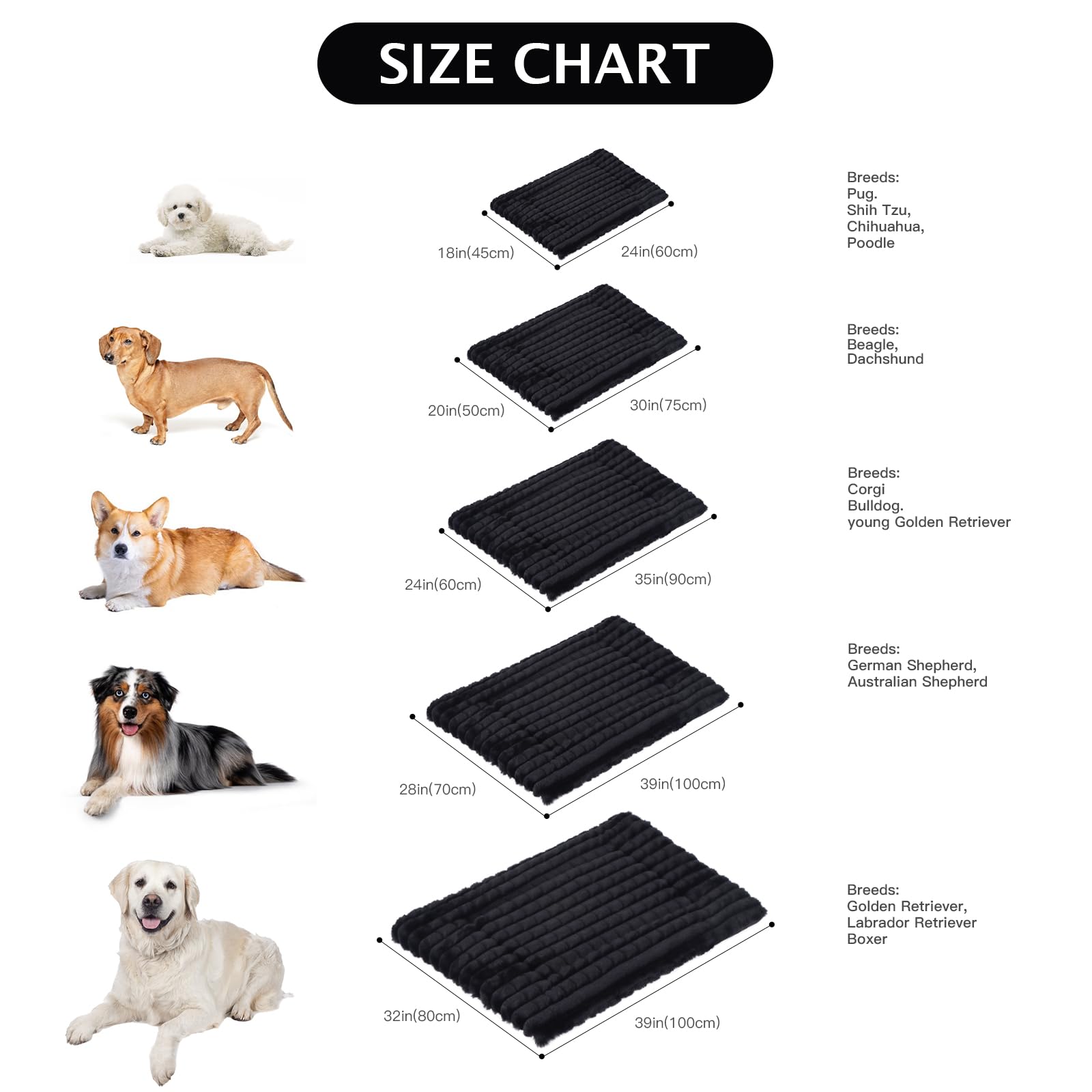 BVAGSS Flauschiges Orthopädisches Hundebett, Waschbar Hundematte, rutschfeste Unterseite, Plüsch Hundekissen Weiche und Warme Hundematte für klein mittel große Hunde XH082 (90x60cm,Schwarz)