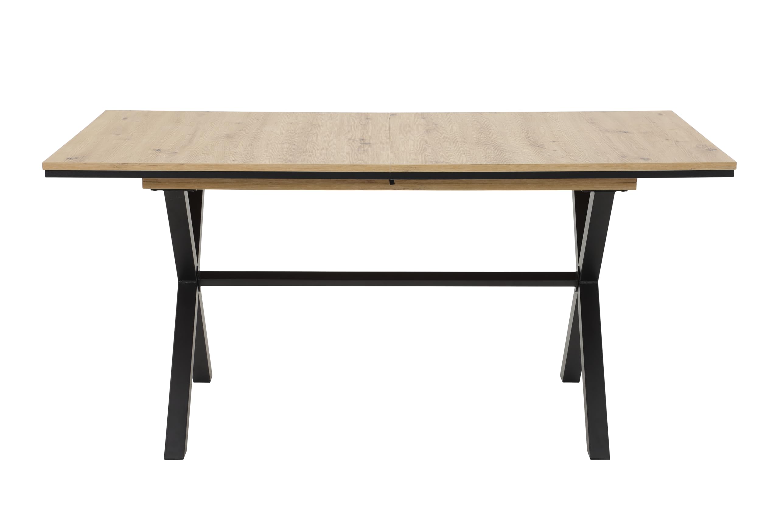 Hela Tische, Karina Table à Manger Extensible, Matériau Dérivé du Bois avec Revêtement en Mélamine, Chêne Artisan, Piètement Anthracite en X, 160-200 x 90 cm
