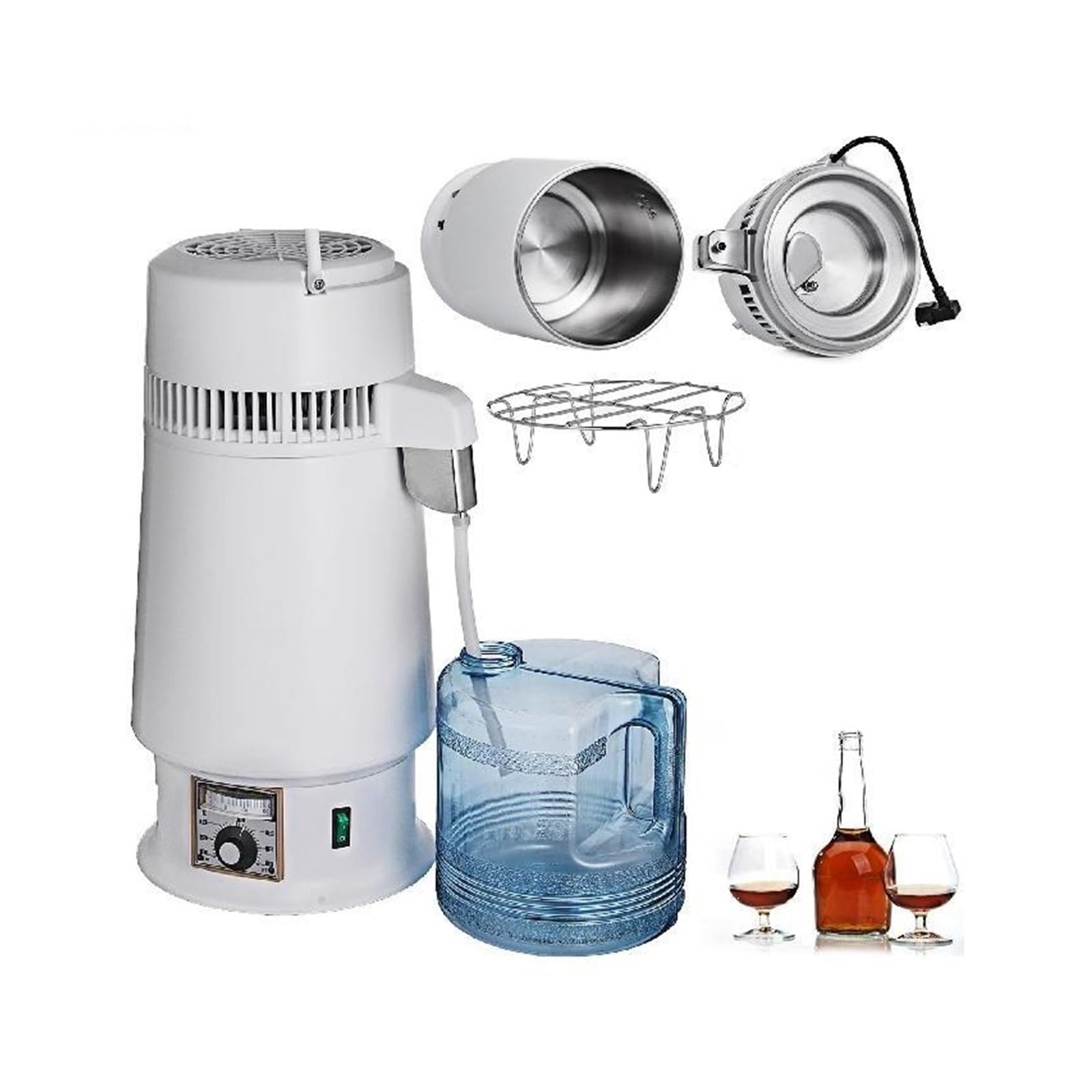 Destilador de agua profesional de 4 L, purificador de agua de acero inoxidable, 1 L/h, 750 W, temperatura ajustable, hogar, oficina, laboratorio