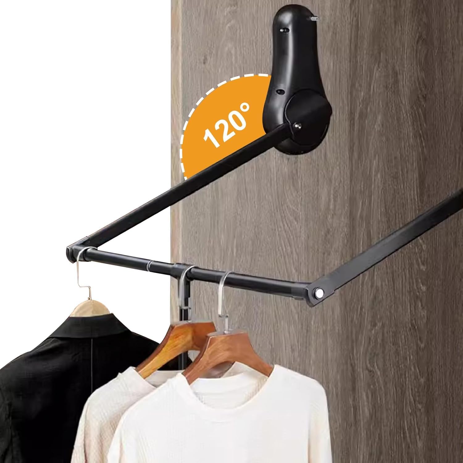Pull Down Closet Rod for Hanging Clothes, Wardrobe Lift Rail Aluminum Alloy Organizer, Side Mounted Closet Rod for Kitchen Bedroom High Cabinets, 66 lbs Load Capacity (Black, 20.1"-25.6") 20.1"-25.6" Black