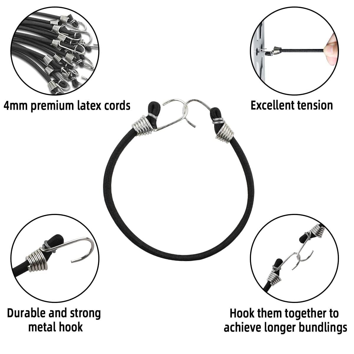 Bungee Rope Set, Stretchable Drying Rope with Hooks, Multicolour (4, Black, 5 ft) — Amazon image 3