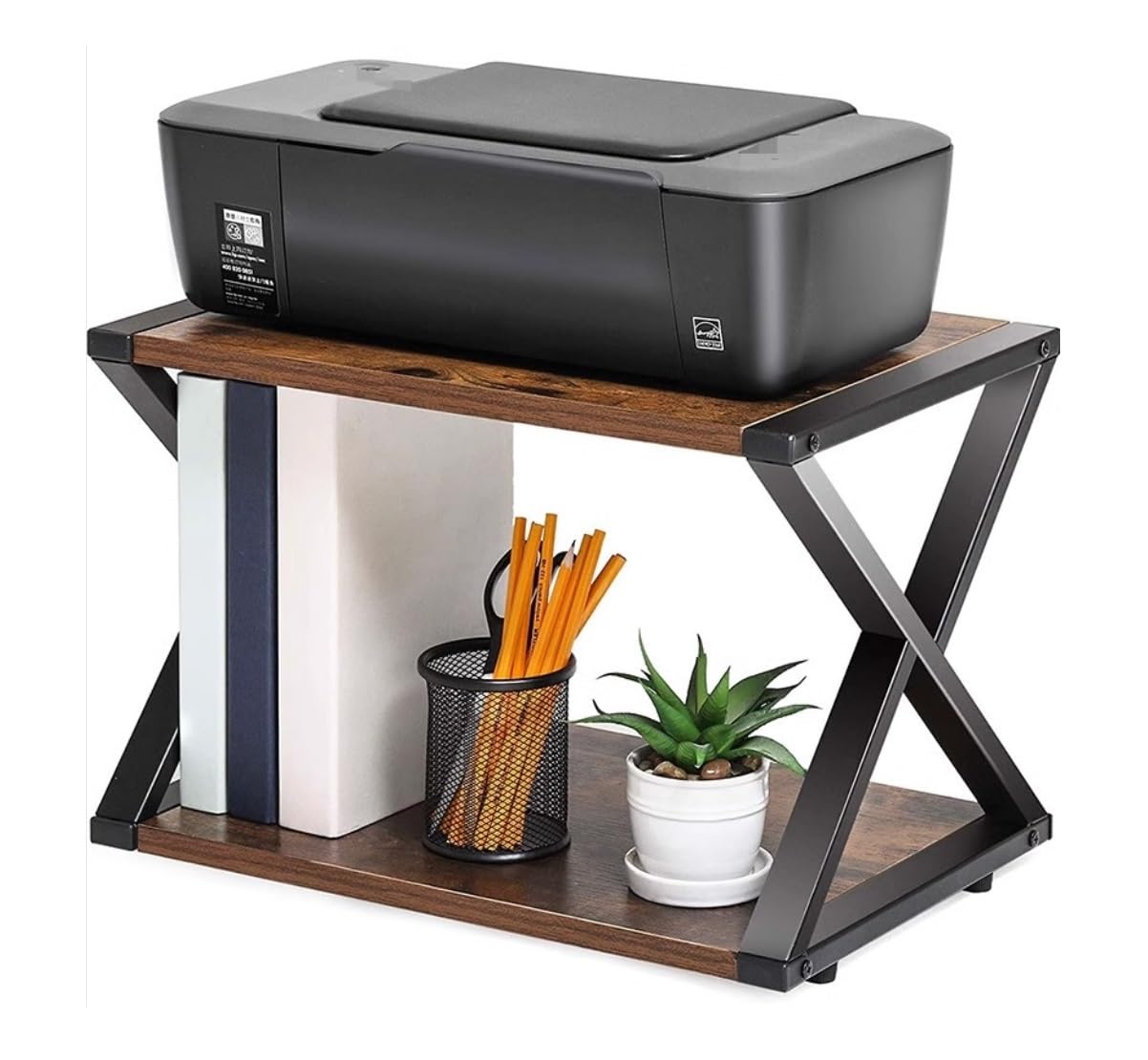 Supporto Stampante Supporto Per Stampante A 2 Livelli Supporto Versatile Per Stampante Da Tavolo Ripiani Di Stoccaggio Robusti Rack Di Stoccaggio Con Struttura In Ferro A Forma Di X Mobile Porta Stamp