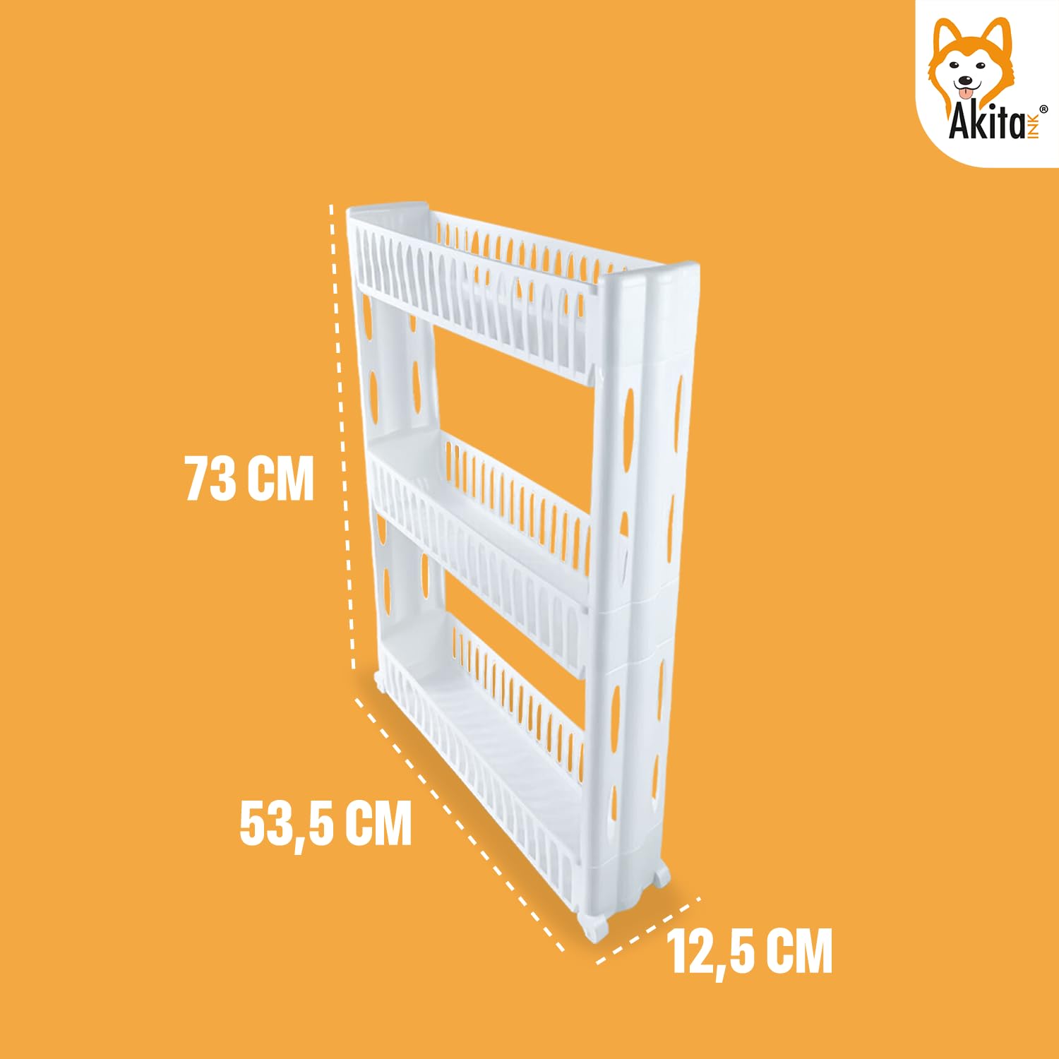 Carrello Multiuso Salvaspazio - 3 Ripiani, 53.5x12x73 Cm, Bianco, Con Rotelle - Foto 6