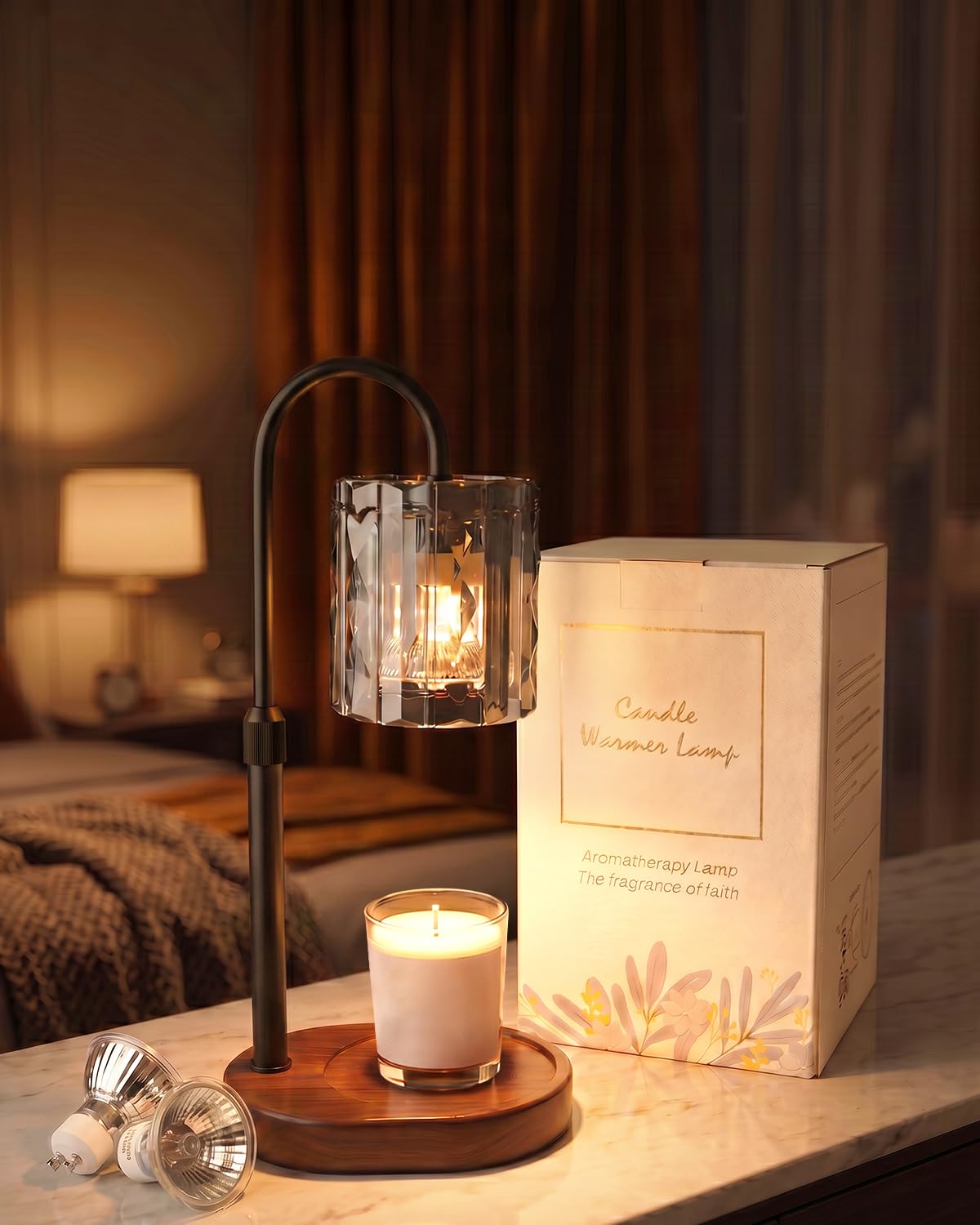 Tobebright Women's Grey Candle Warmer Lamp With Timer, 50W Electric Adjustable Height Candle Warmer With Dimmer, Wax Warmer Lamp Jar Candles - Gifts For - House Warming Gift - 2 Bulb Include