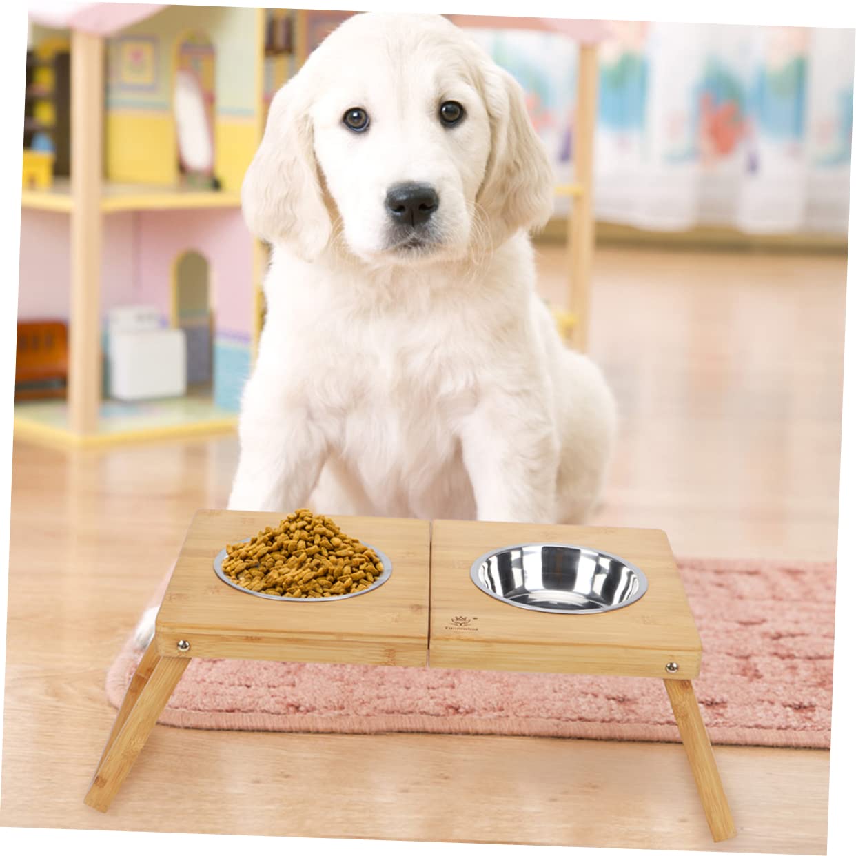 Rejilla para Dos Cuencos para Mascotas Plegable de Acero Inoxidable | Perros y Gatos, Diseño de Doble Tazón, Estructura Abatible, Alimentación Cómoda