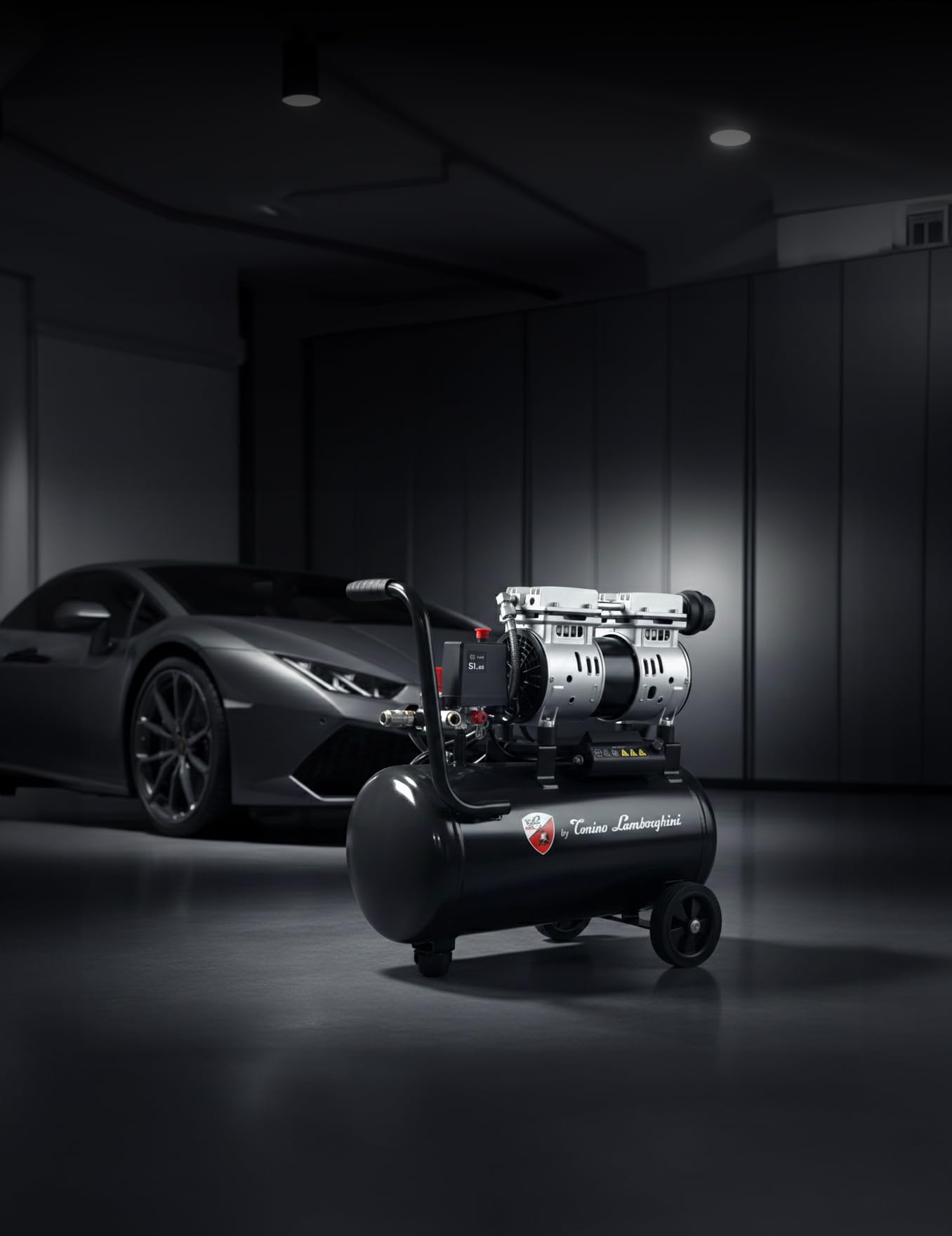 by Tonino Lamborghini GM - Compressore d'aria silenzioso ed elettrico da 24 litri, 1 HP, 8 bar, pompa ad aria senza olio, per fai da te