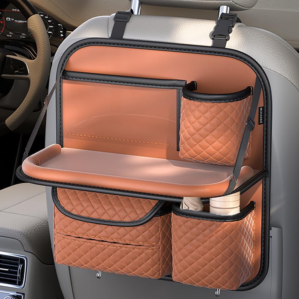 Skórzany organizer na tylne siedzenie samochodowe do VW Tiguan 2.Gen SWB (5 siedzeń) 2016-2023, organizer do przechowywania samochodu z uchwytem na tablet, składany organizer na oparcie siedzenia