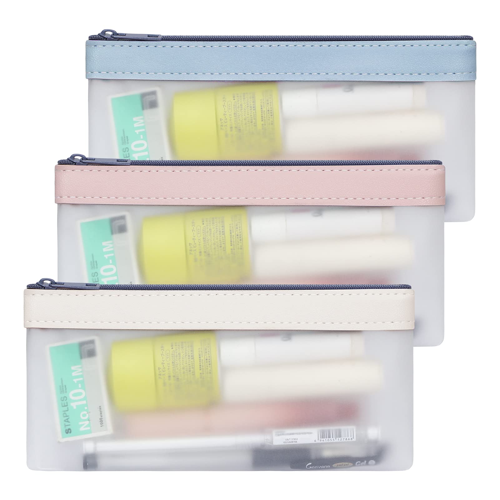 Colacoo Pen Bag, 3 Pcs Clear Zipper Pencil Pouch, Multipurpose Transparent Zippered Pouch for Cosmetics, Pencils,Travel Storage, Office Supplies Pouch,Women Makeup Bag (3 Assorted Colors)