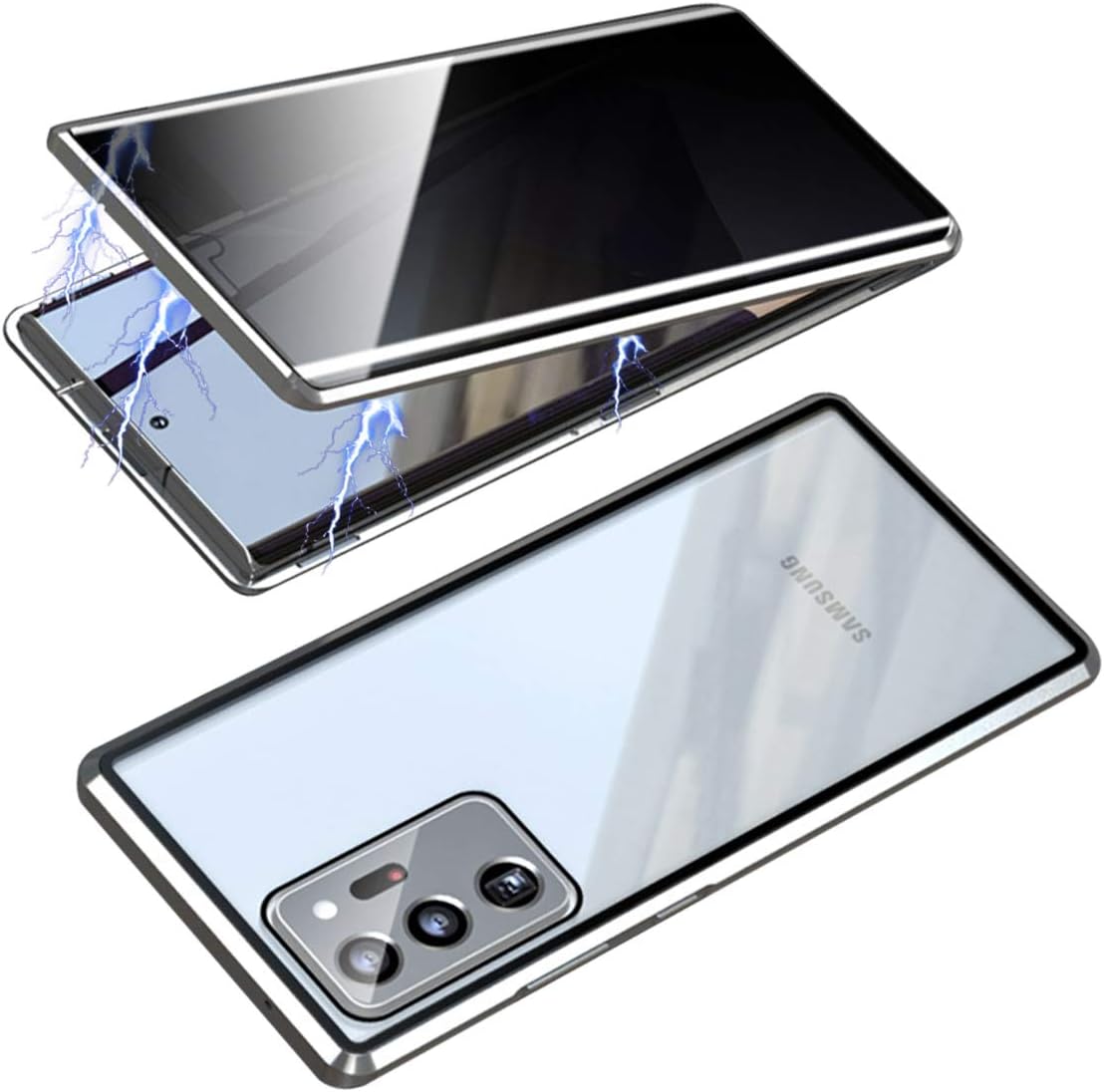 RANYOK Compatible Galaxy Note 20 Ultra (6.9 inch) Privacy Magnetic Case, Double-Sided Tempered Glass with Built-in Screen Protector 360° Full Body Metal Frame Cover for Note 20 Ultra 5G (Silver)