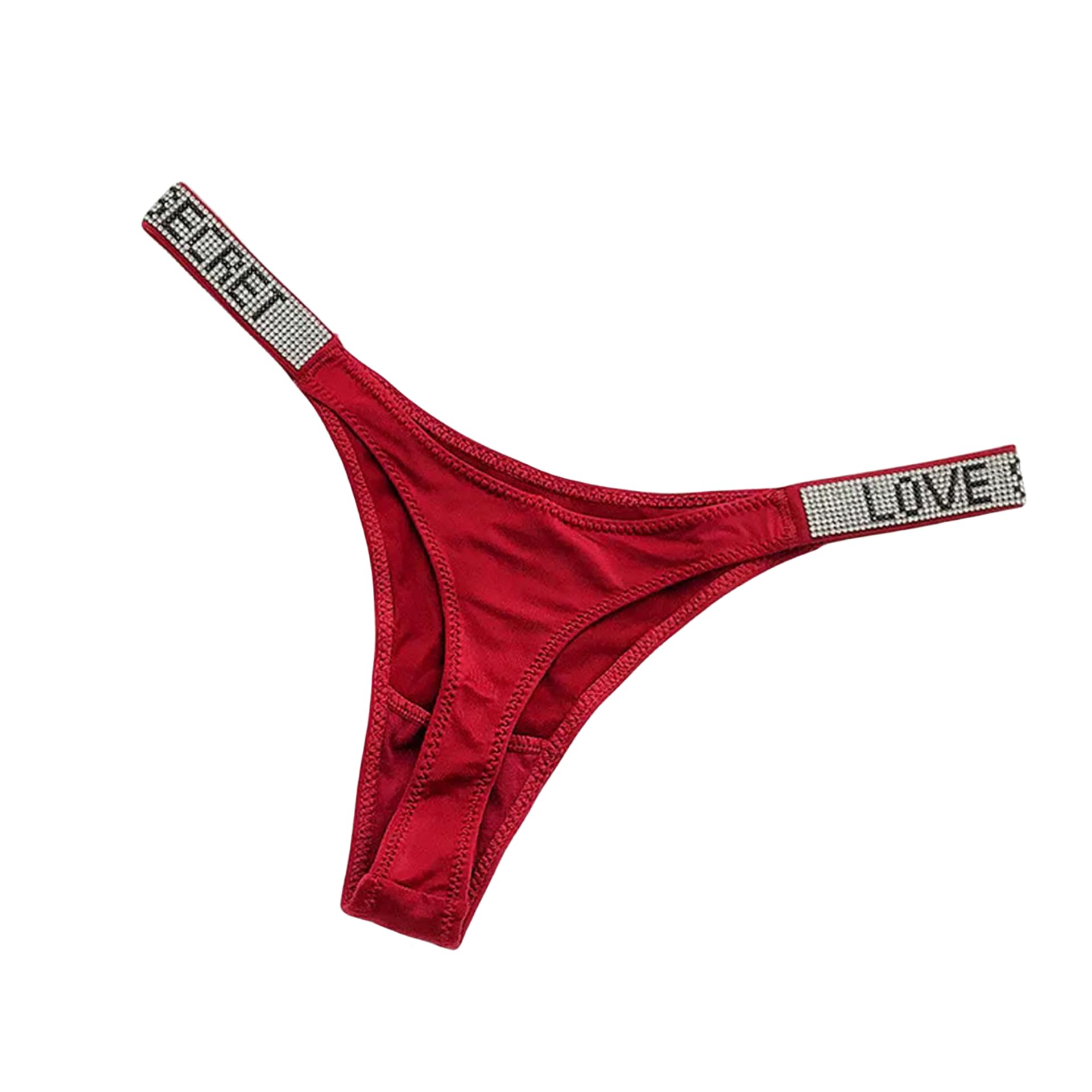 Fydranix Women's Red 1Pc Shiny Rhinestone Thong Low Waist Panties Sexy Underwear Briefs Lingere Panty Underware Lingerie Thongs