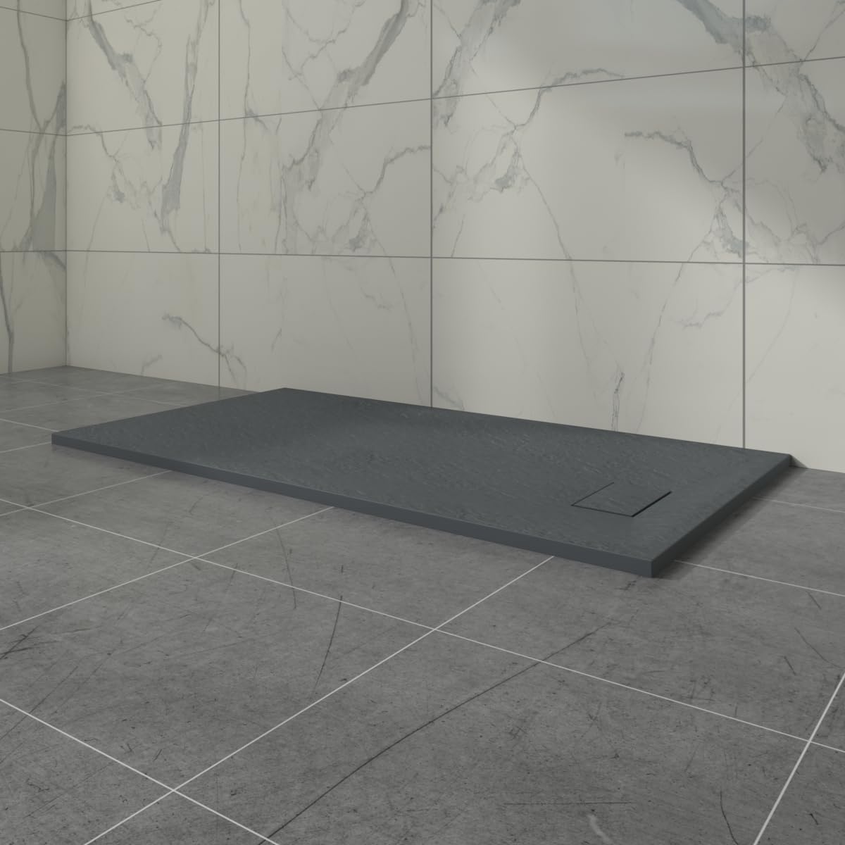 Aquariss SMC Slate Effect Shower Enclosure Tray 1400x800mm Rectangular Wetroom Shower Base Anthracite