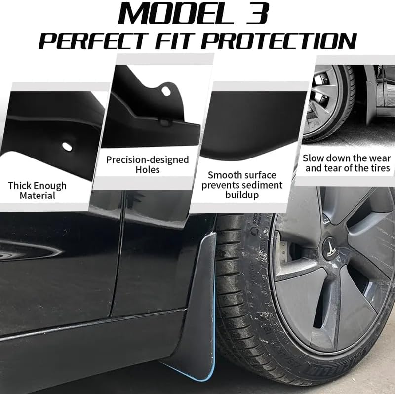 Miniatura 4 de Tesla Model 3 - Aletas de barro para el modelo 3 2024, protectores de lodo flexibles mejorados, sin perforacióncinta, protectores contra