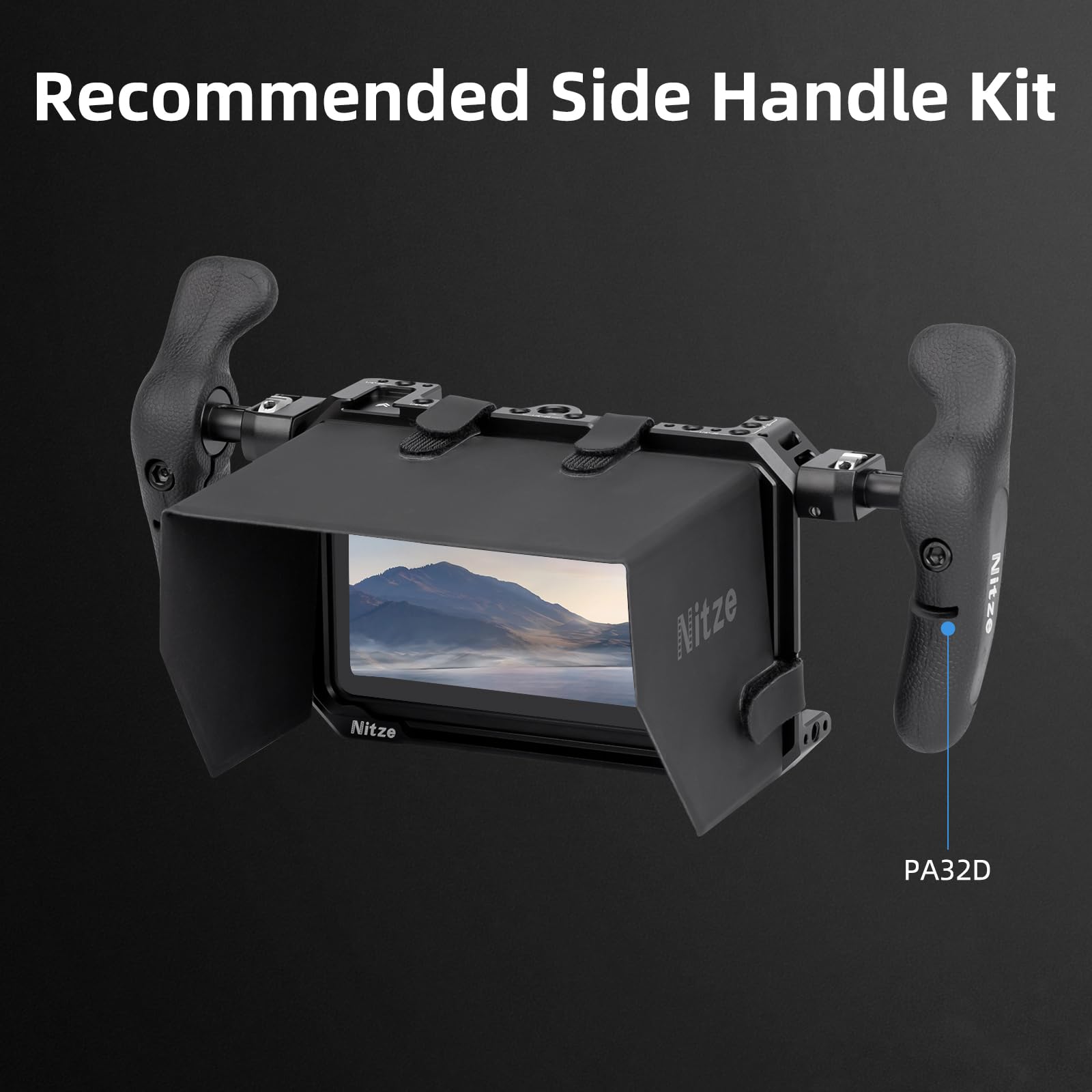 Nitze Kit de Jaula para Monitor/Grabador Atomos Ninja TX, Monitor Cage con Parasol de Cuero PU, Zapata Fría Integrada y Riel NATO - JT-A08B