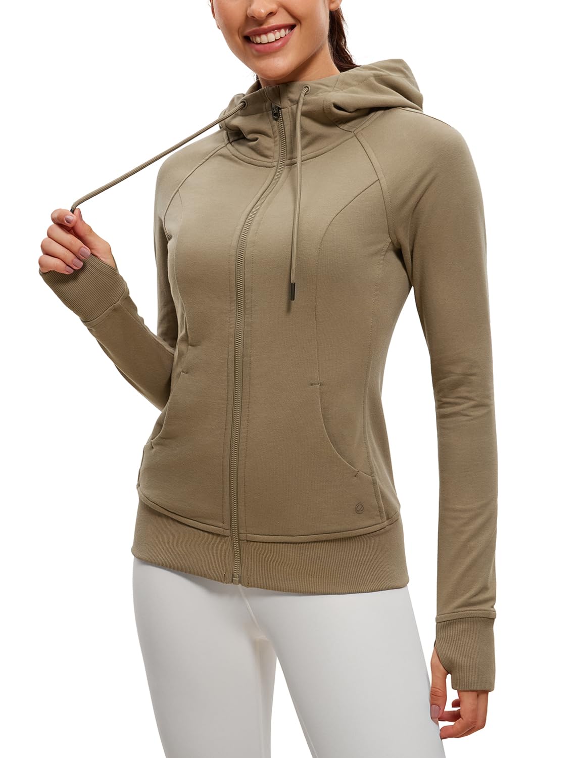 CRZ YOGAWomen's Full Zip Hooded Sweatshirts Workout Sweat Jackets Slim Fit Running Track Hoodies with Thumbholes