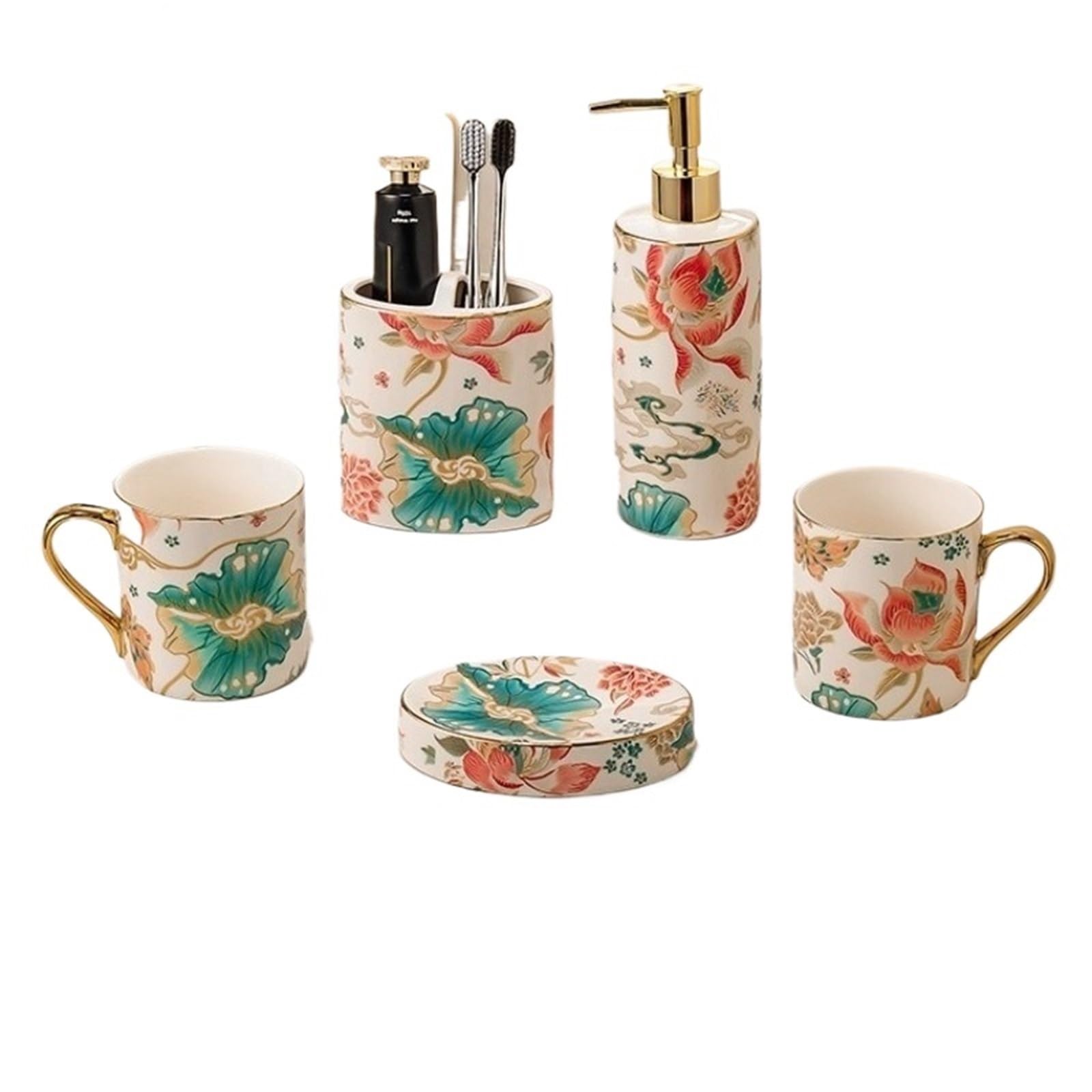 Soap Dish Set Blue And White Ceramic Mouthwash Cup Set Household Toilet Couple Tooth Brush Wash Bathroom Decor(Color2)