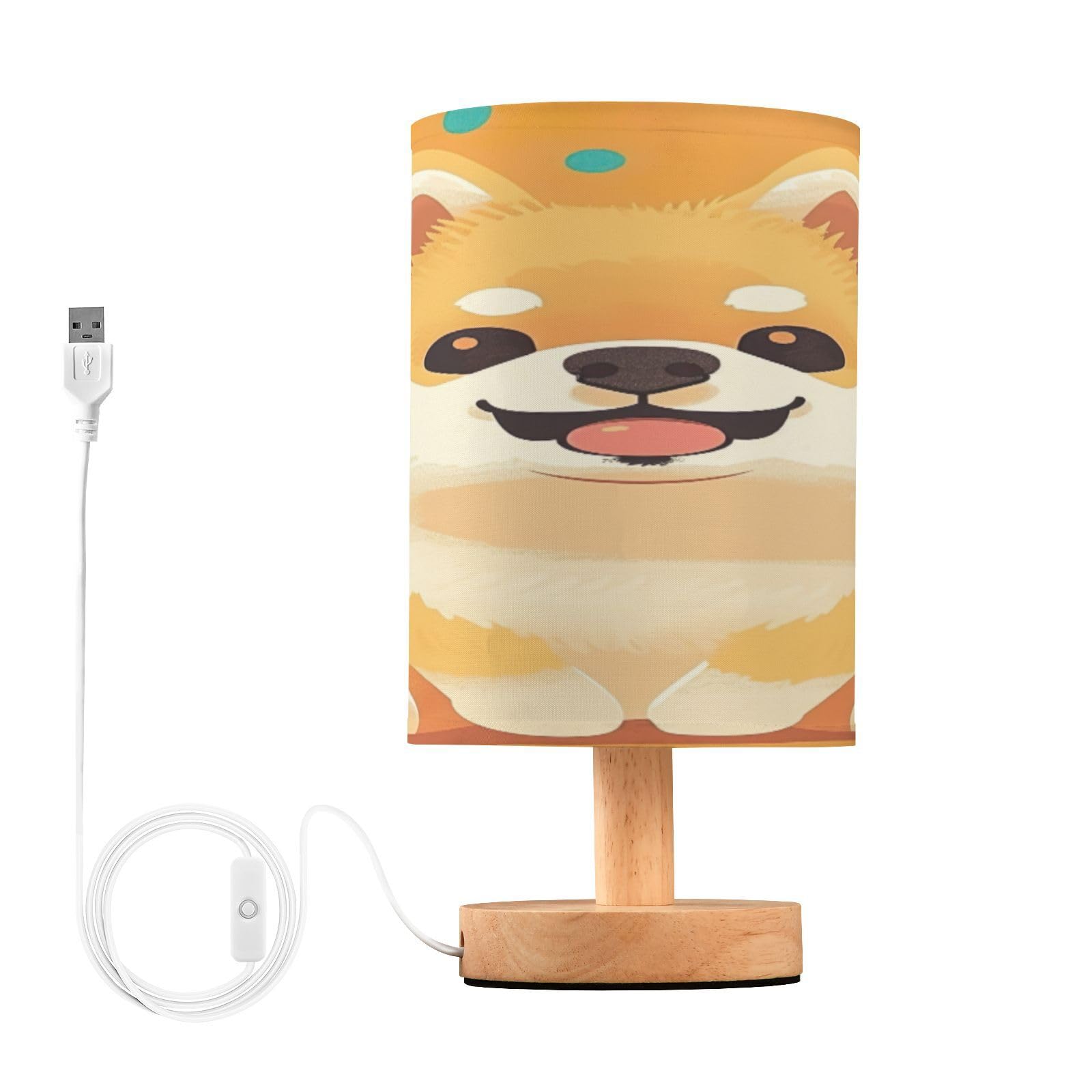 SDMKA Cute Kawaii Dog Bedside Table Lamp for Bedroom, Minimalist Nightstand Lamp with Round Fabric Shade for Living Room, Office, No Bulb Required