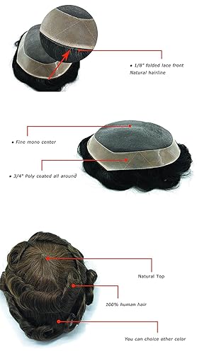 Miniatura 4 de Sistema de cabello tipo tupé para hombre, unidades europeas de cabello humano, extensiones centrales de encaje monocromático, NPU alrededor de tupé,