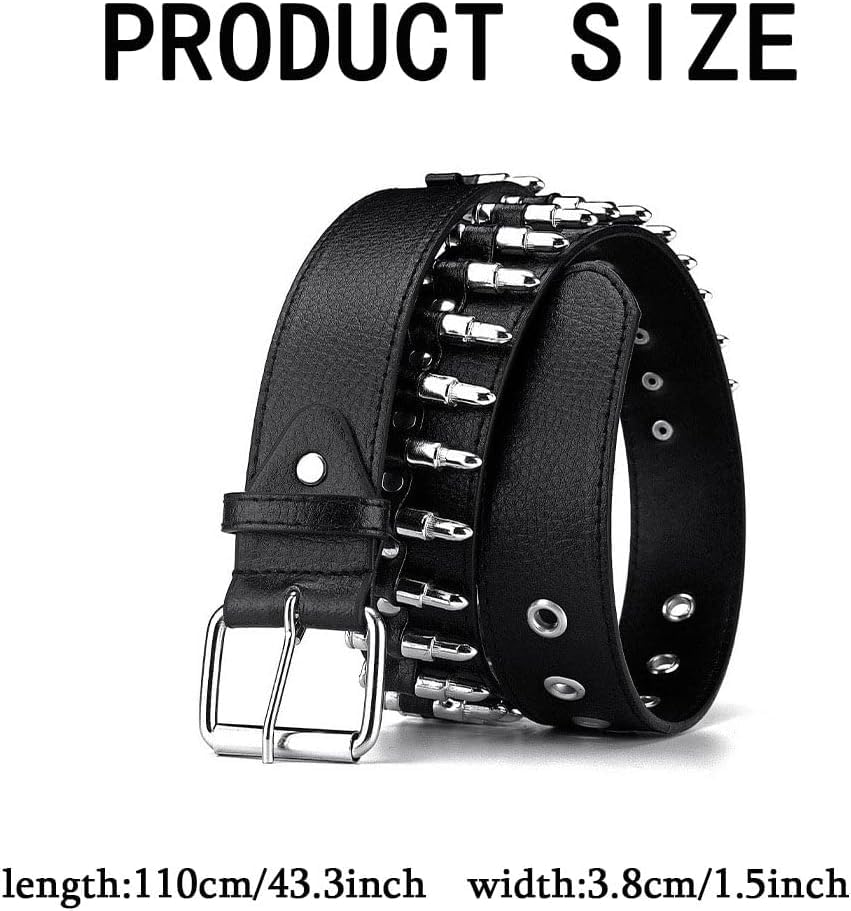 Black Genuine Leather Punk Rivet Belt – Silver Bullet Studs, Rock Style for Bold Looks2