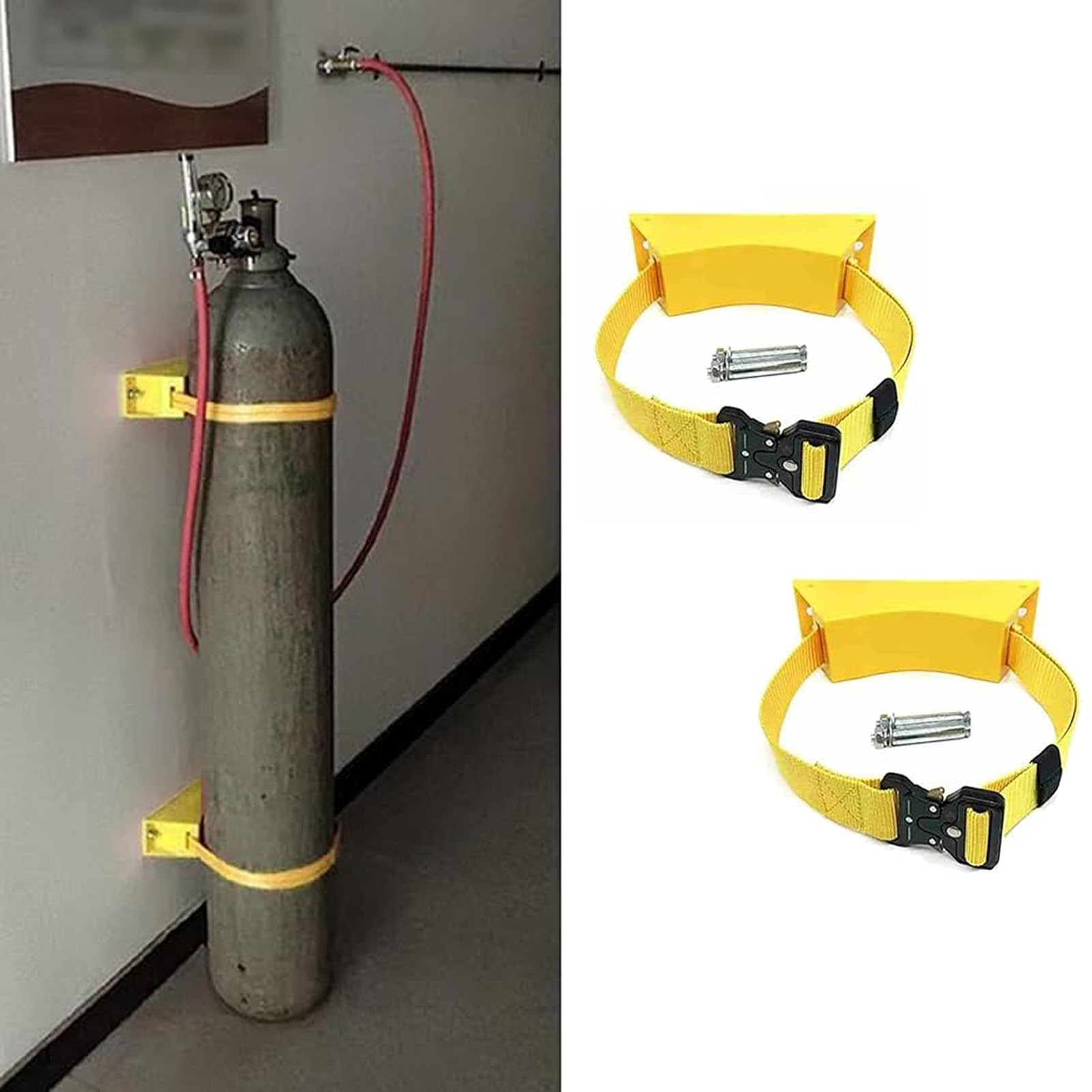 Soporte para Botella de Oxígeno Estante para Almacenar Tanques de Gas, Soporte para Montaje en Pared Soporte para Tanques de Propano con Tornillos y Cadena de Seguridad, Organizador de Botellas de Nit