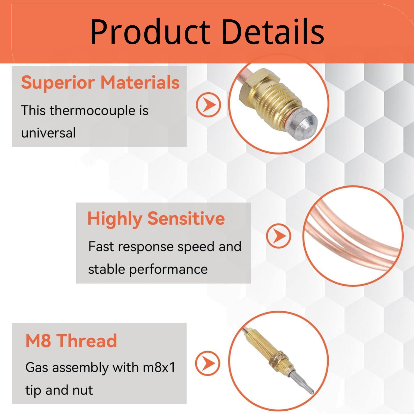 Termopar de Gas Universal M8 de 600mm, Sonda para Calentador de Gas, Brasero, Horno, Calentador de Agua, Rápida Respuesta y Rendimiento Estable, Pieza de Repuesto y Accesorio de Reemplazo