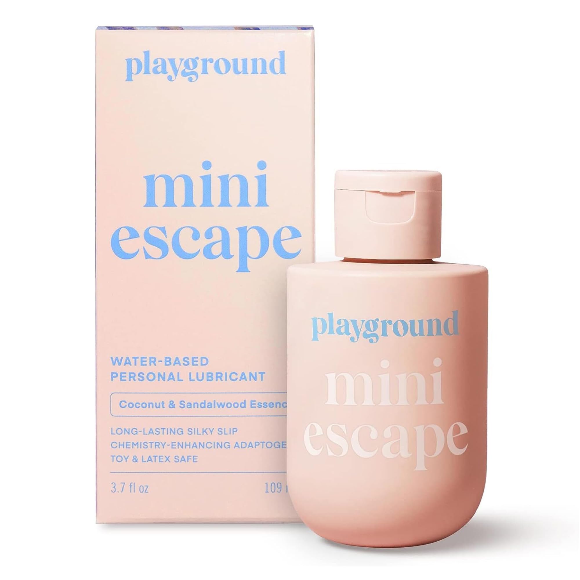 Mini Escape, Water-Based Personal Lubricant with Natural Ingredients, Safe to Use with Latex Condoms, Lube for Men, Women, and Couples, Coconut & Sandalwood Essence, 3.7 Fl. Oz.