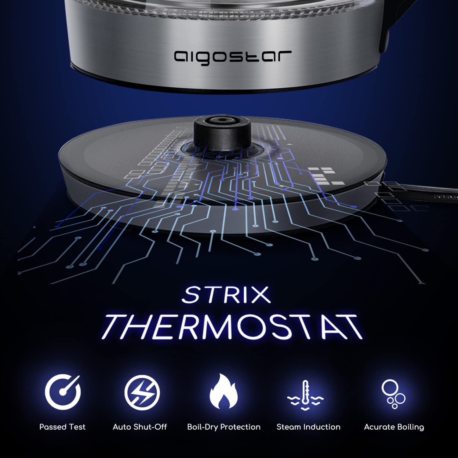 Aigostar Bouilloire en verre 2200W 1.7L Température Réglable 60-100°C Maintien au chaud Filtre à thé