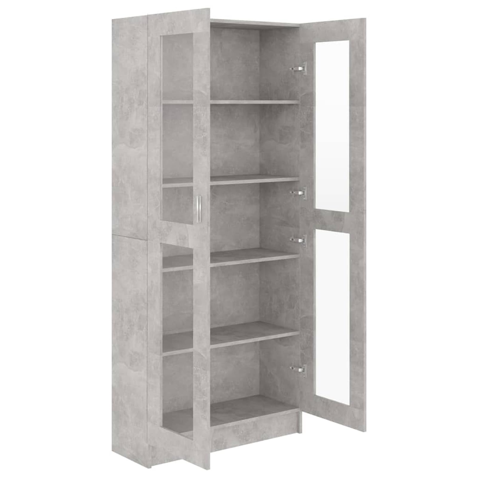 IKAYAA Armario Vitrina con 4 Compartimentos Vitrina de Cristal Vitrinas de salón Vitrinas de Exposición de Madera Contrachapada Aparador Comedor, Aparador Cocina Gris hormigón 82,5 x 30,5 x 185,5 cm