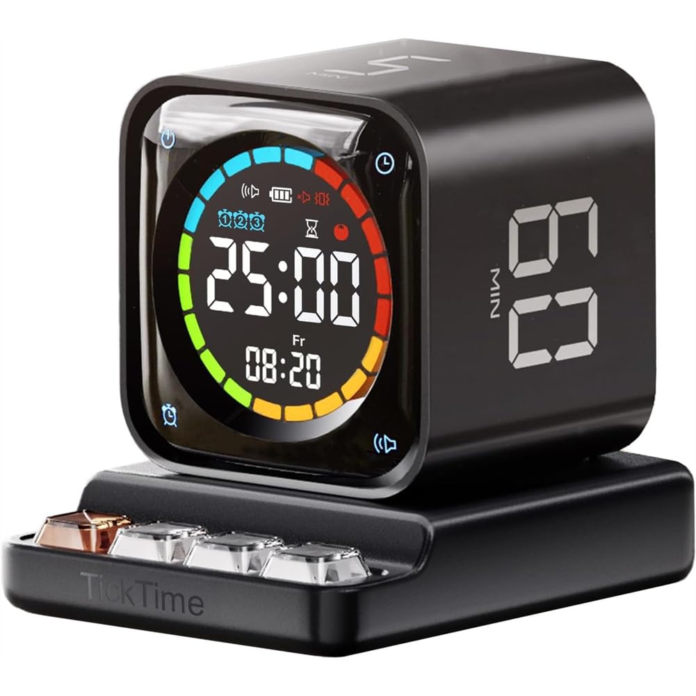 Hndhbfgrt TK3 Timer Cube, 3 Alarm, Stopwatch, Clock, Desk Timer with 5/10/30/60 Min Presets, Custom Countdown, for Task(Black)